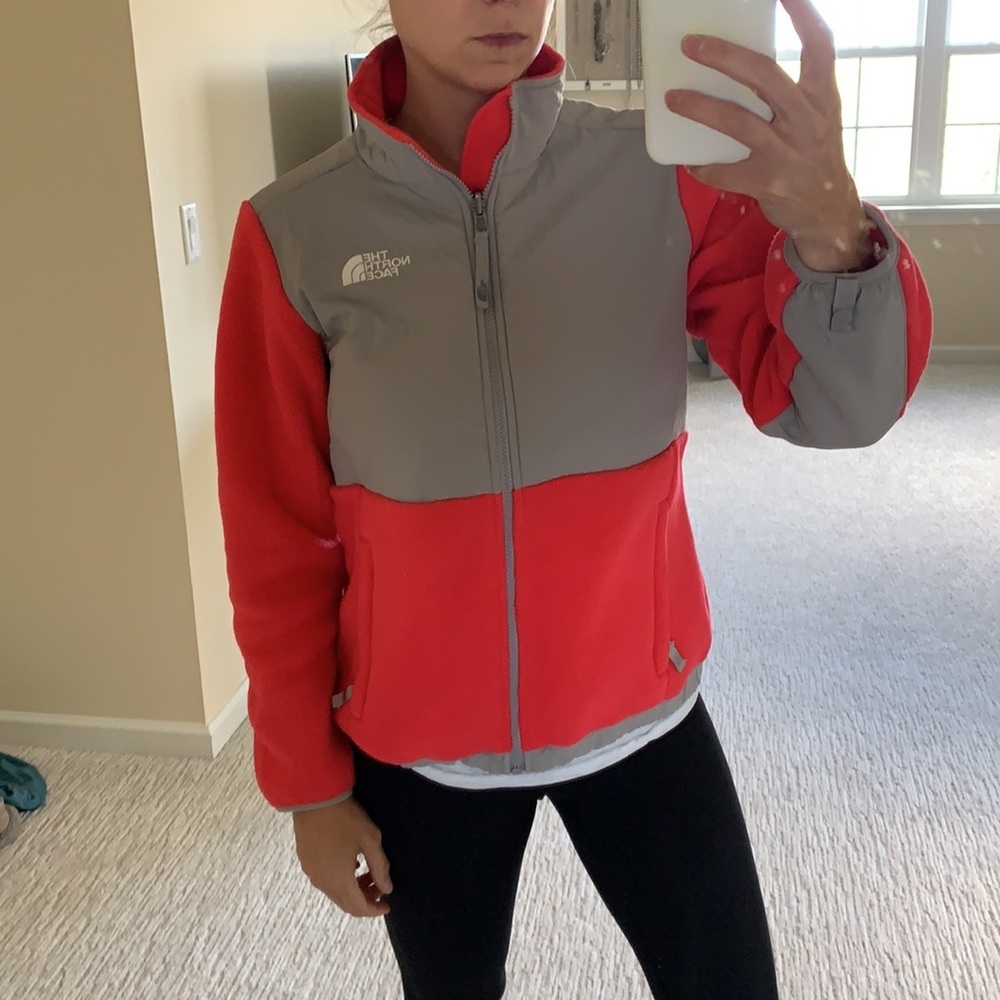 Bright Pink & Grey Girls North face Fleece